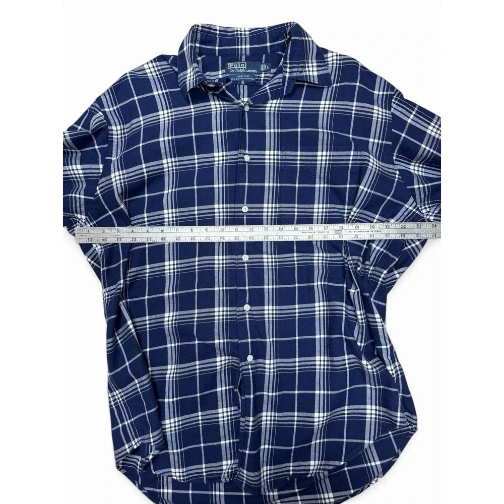 Polo by Ralph Lauren L Plaid Marlowe Wool Blend Blue Plaid Long Sleeve Shirt